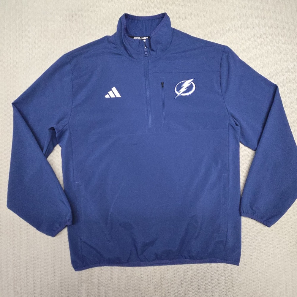 Tampa Bay Lightning Jacket Mens Large Blue NHL Hockey Adidas 1/4 Zip Pullover